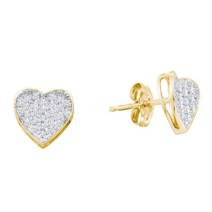 14k White Gold Round Diamond Concave Heart Earrings 1/5 Cttw