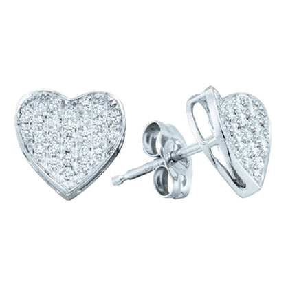 14k White Gold Round Diamond Concave Heart Earrings 1/5 Cttw
