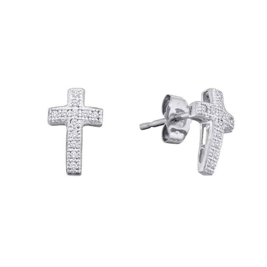14k White Gold Round Diamond Cluster Earrings 1/10 Cttw