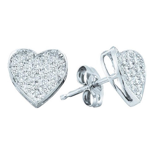 14k White Gold Round Diamond Heart Cluster Earrings 1/10 Cttw