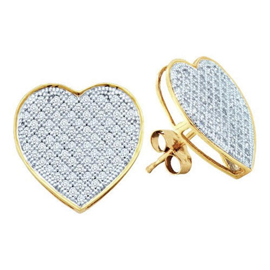 14k White Gold Round Diamond Heart Cluster Earrings 1/3 Cttw