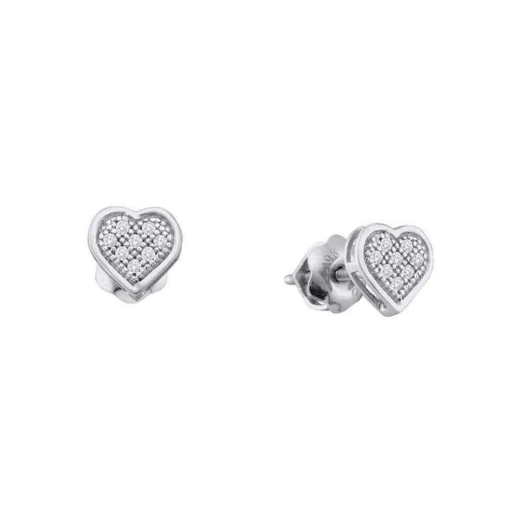 14k White Gold Round Diamond Heart Cluster Earrings 1/2 Cttw