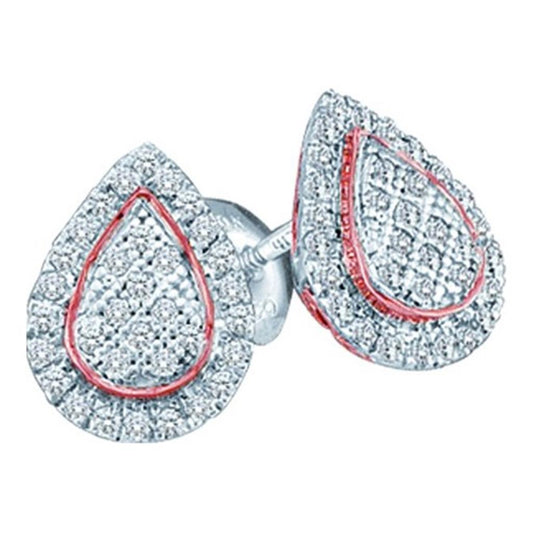 10k Two-tone Gold Round Diamond Teardrop Earrings 1/5 Cttw