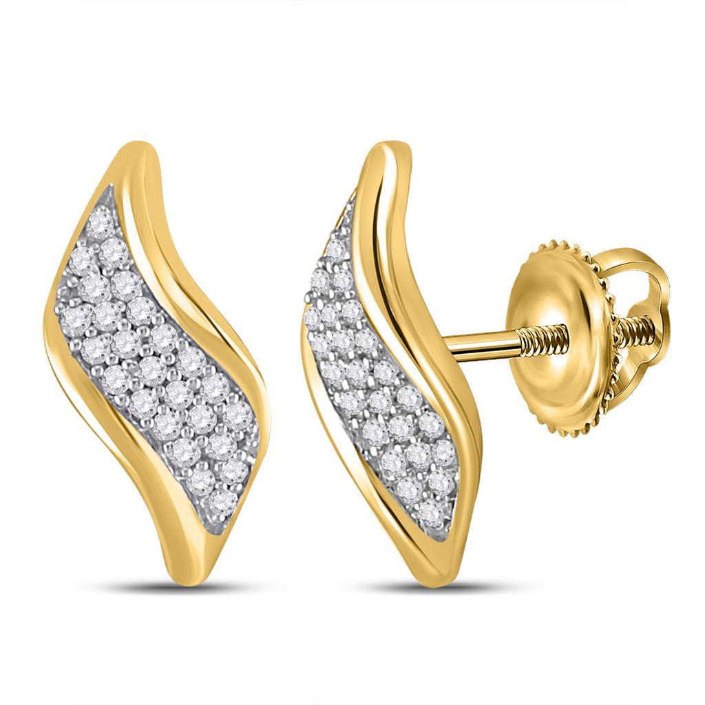 10k Yellow Gold Round Diamond Cluster Earrings 1/6 Cttw