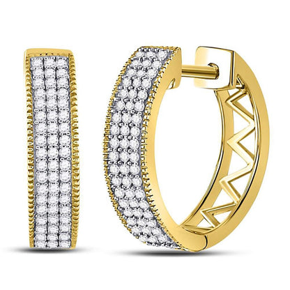 10k Yellow Gold Round Diamond Triple Row Pave Hoop Earrings 1/3 Cttw