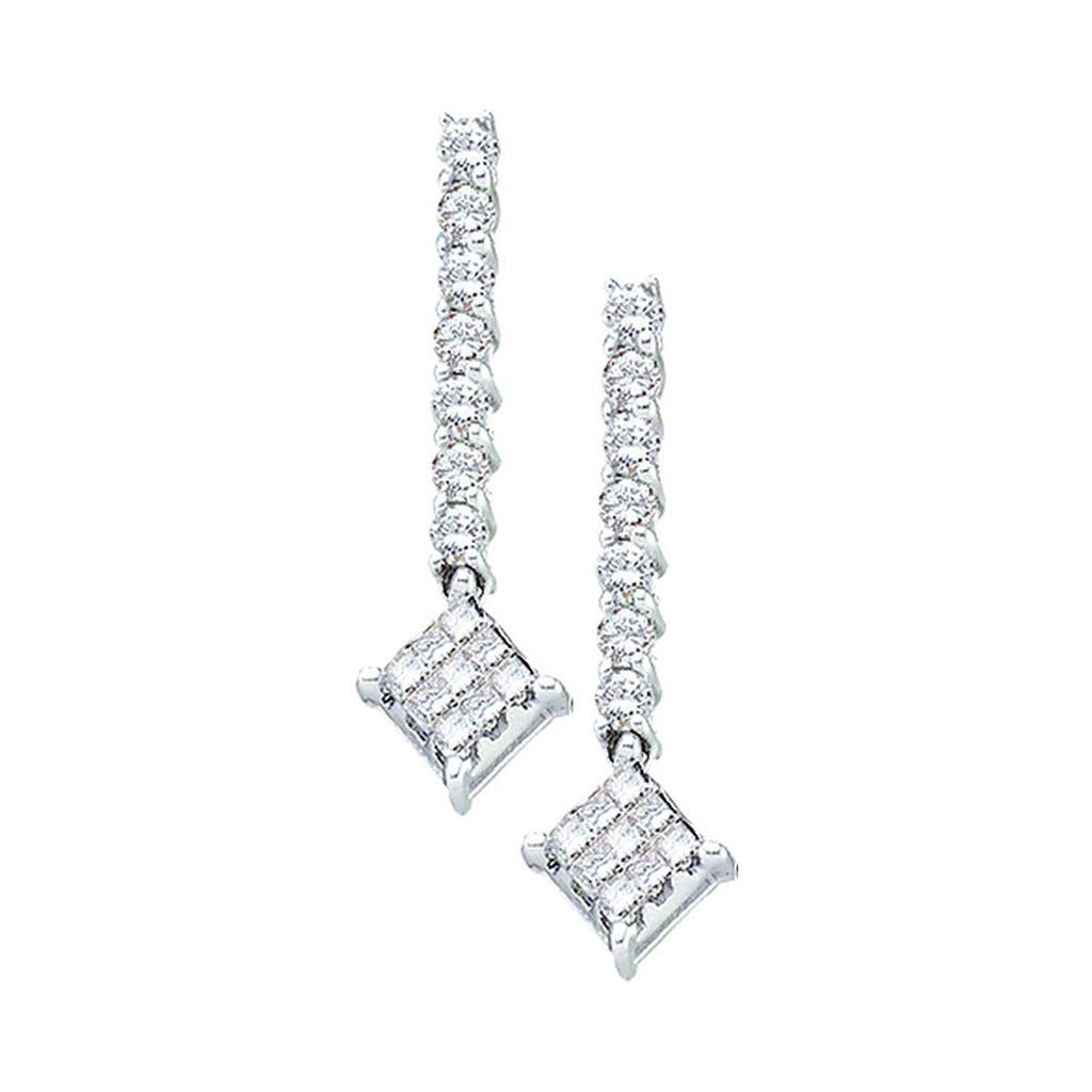 14k White Gold Princess Diamond Dangle Earrings 1/2 Cttw