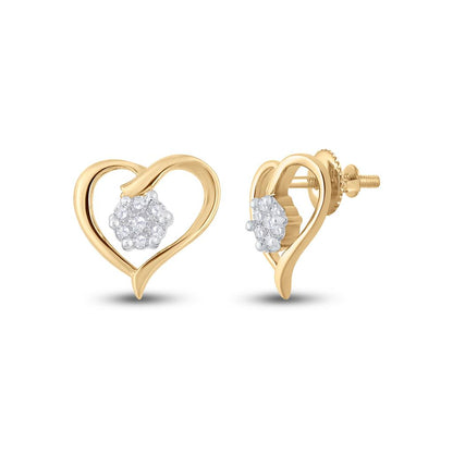 10k Yellow Gold Round Diamond Heart Earrings 1/6 Cttw
