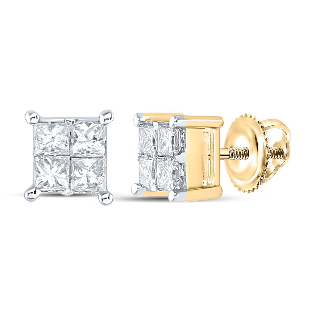 14k Yellow Gold Princess Diamond Square Earrings 1/2 Cttw
