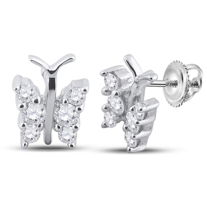 14k White Gold Round Diamond Butterfly Bug Earrings 1/3 Cttw
