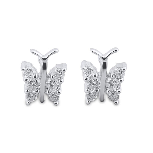 14k White Gold Round Diamond Butterfly Bug Earrings 1/3 Cttw