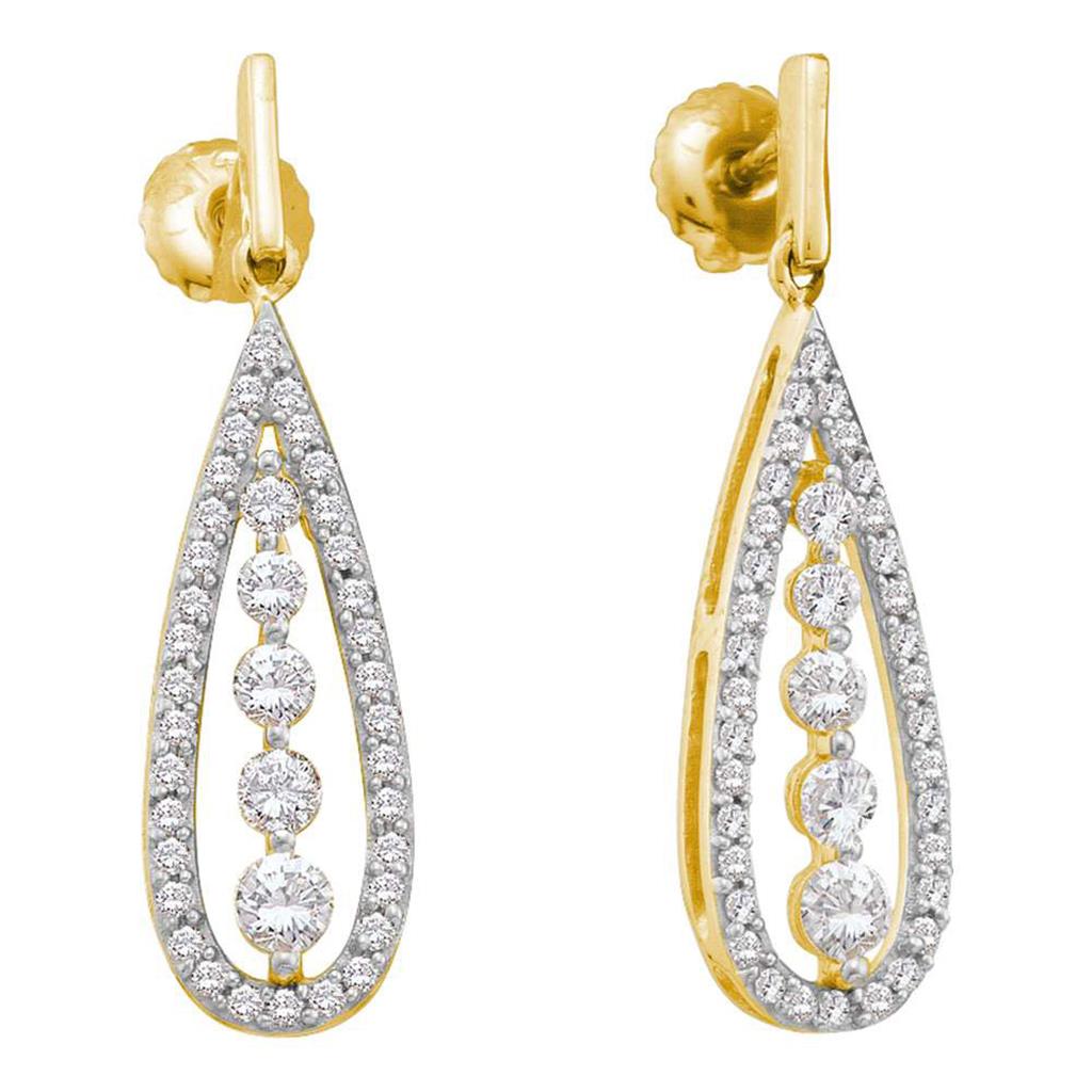 14k Yellow Gold Round Diamond Teardrop Dangle Earrings 3/4 Cttw