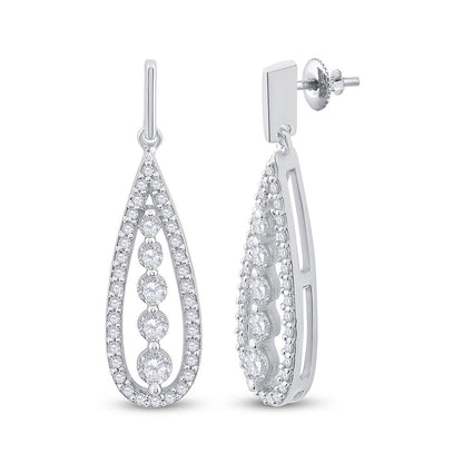 14k White Gold Round Diamond Teardrop Dangle Earrings 3/4 Cttw