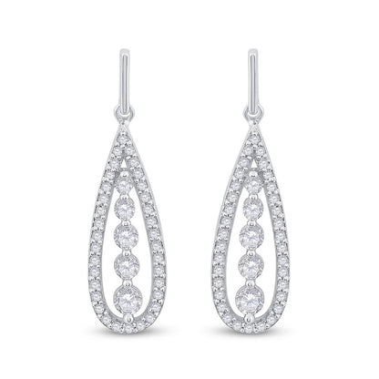 14k White Gold Round Diamond Teardrop Dangle Earrings 3/4 Cttw