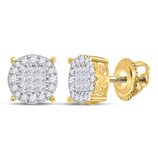 14k Yellow Gold Princess Diamond Fashion Cluster Earrings 1/2 Cttw