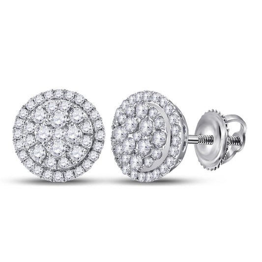 14k White Gold Round Diamond Halo Cluster Earrings 1/2 Cttw