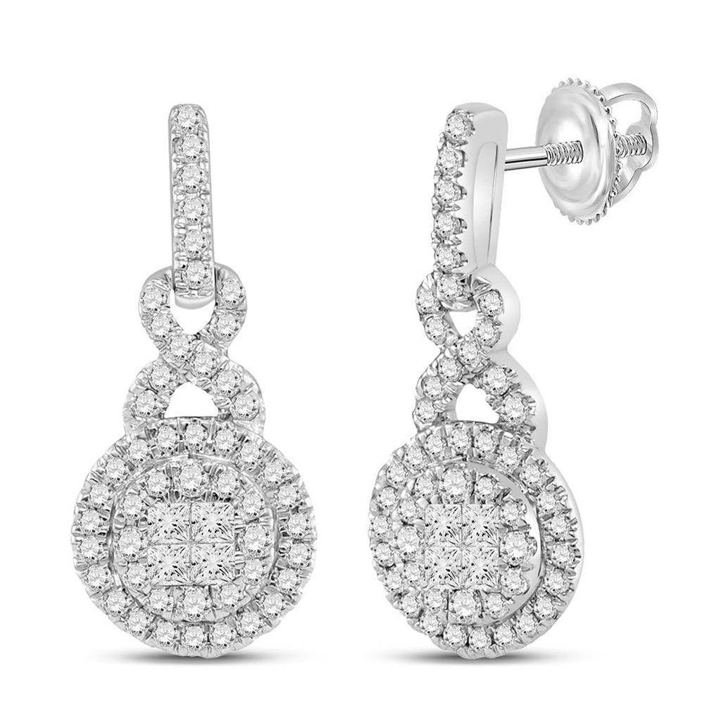 14k White Gold Princess Diamond Dangle Earrings 1/2 Cttw