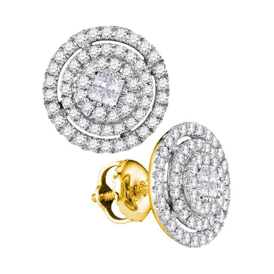 14k Yellow Gold Princess Diamond Concentric Cluster Earrings 1/2 Cttw