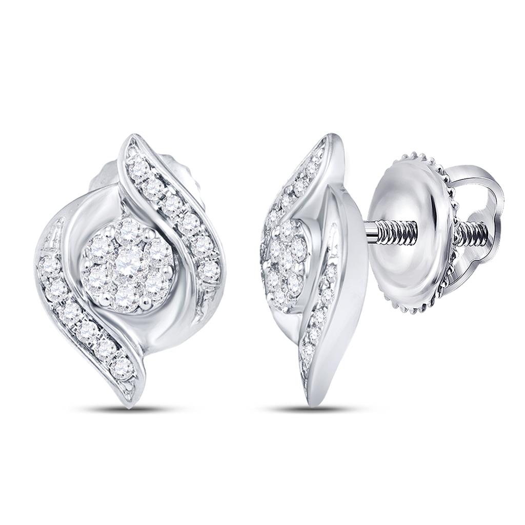 14k White Gold Round Diamond Flower Cluster Stud Earrings 1/4 Cttw
