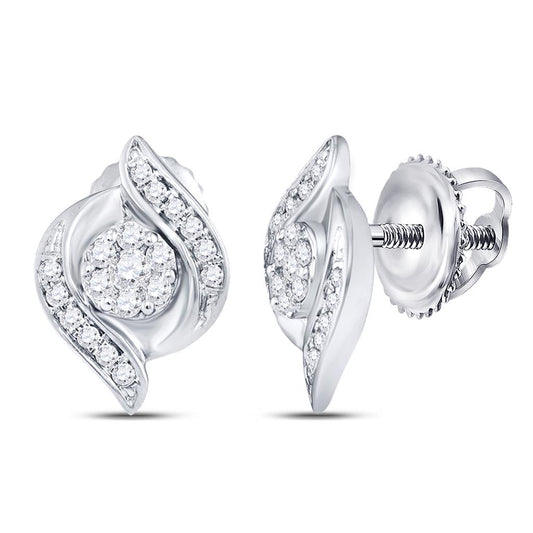 14k White Gold Round Diamond Flower Cluster Stud Earrings 1/4 Cttw