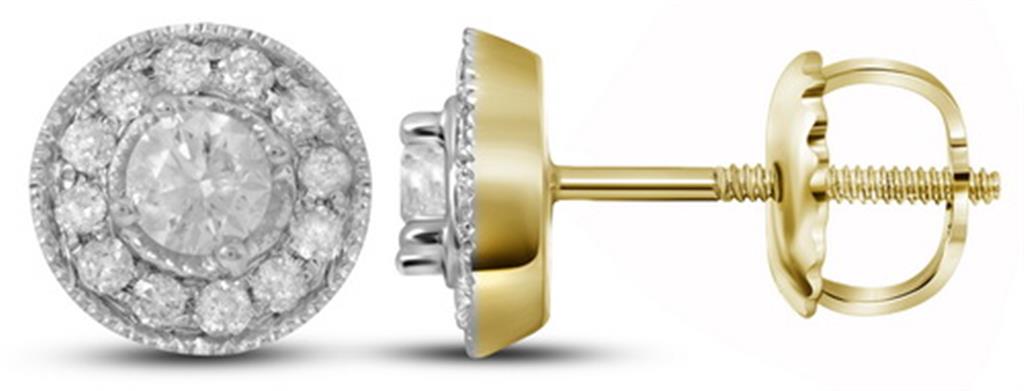 14k Yellow Gold Round Diamond Halo Earrings 1/3 Cttw