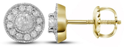 14k Yellow Gold Round Diamond Halo Earrings 1/3 Cttw