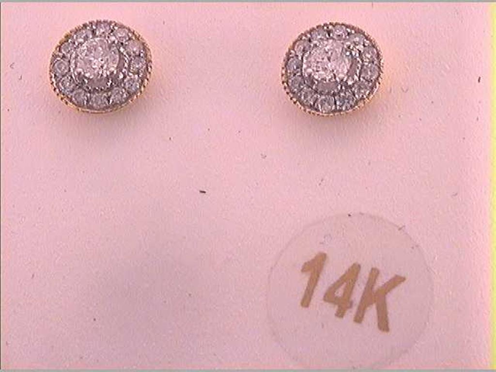 14k Yellow Gold Round Diamond Halo Earrings 1/3 Cttw