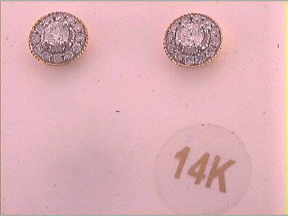 14k Yellow Gold Round Diamond Halo Earrings 1/3 Cttw