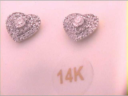 14k Yellow Gold Round Diamond Heart Earrings 1/2 Cttw
