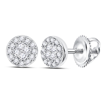 14k White Gold Princess Round Diamond Cluster Earrings 1/6 Cttw
