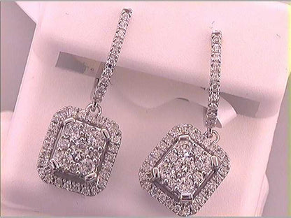 14k White Gold Round Diamond Square Dangle Earrings 1 Cttw