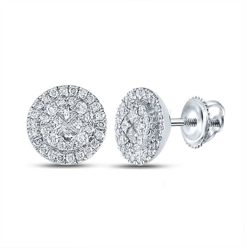 14k White Gold Princess Diamond Halo Cluster Earrings 3/8 Cttw