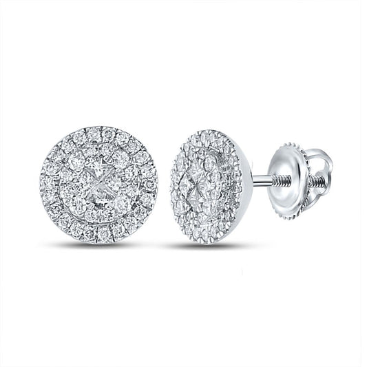 14k White Gold Princess Diamond Halo Cluster Earrings 3/8 Cttw