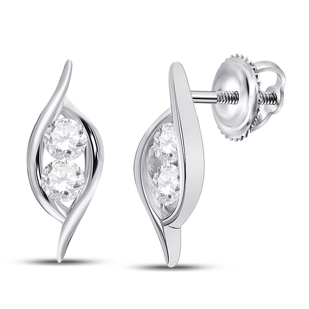 14k White Gold Round Diamond Bypass 2-stone Earrings 1/4 Cttw