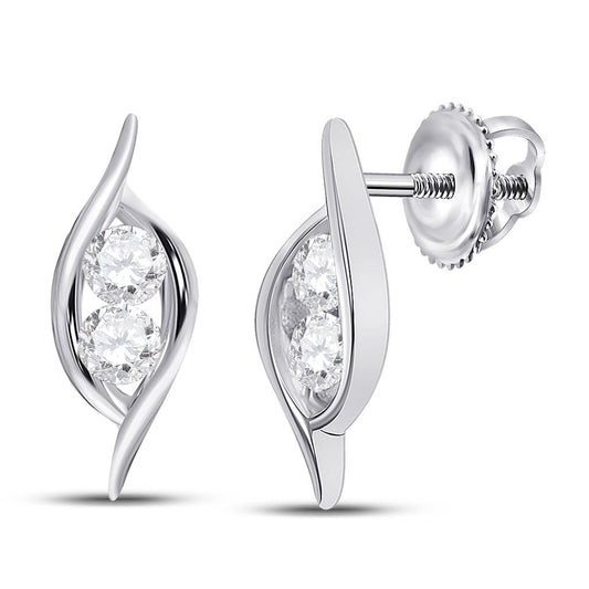 14k White Gold Round Diamond Bypass 2-stone Earrings 1/4 Cttw