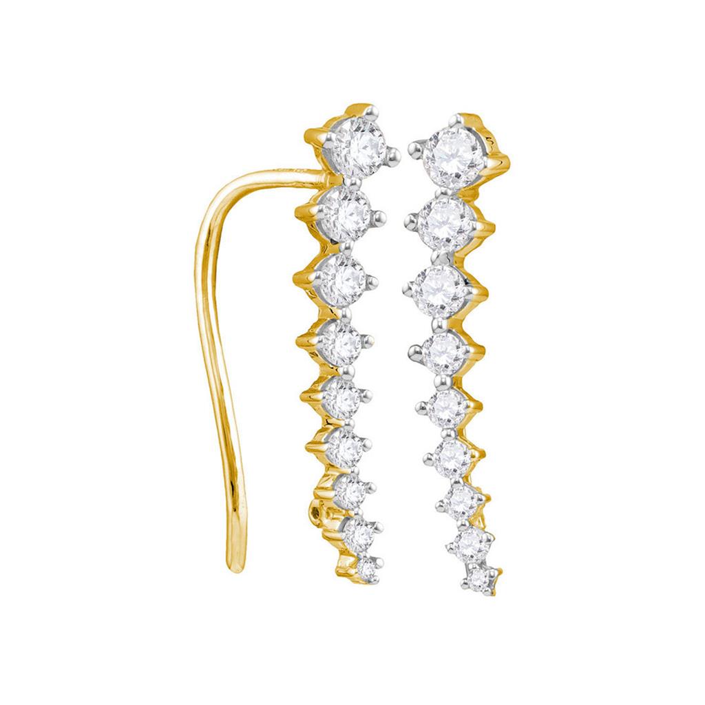 10k Yellow Gold Round Diamond Journey Climber Earrings 1/2 Cttw