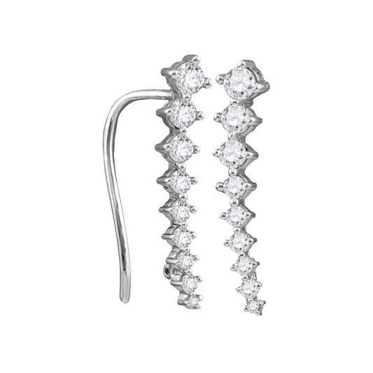 14k White Gold Round Diamond Climber Earrings 1/2 Cttw