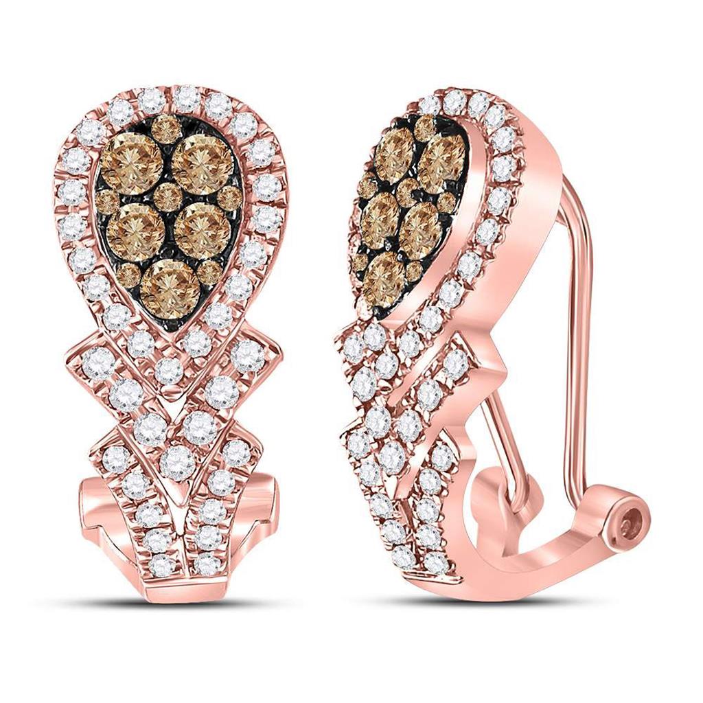 10k Rose Gold Round Brown Diamond Hoop Earrings 1 Cttw