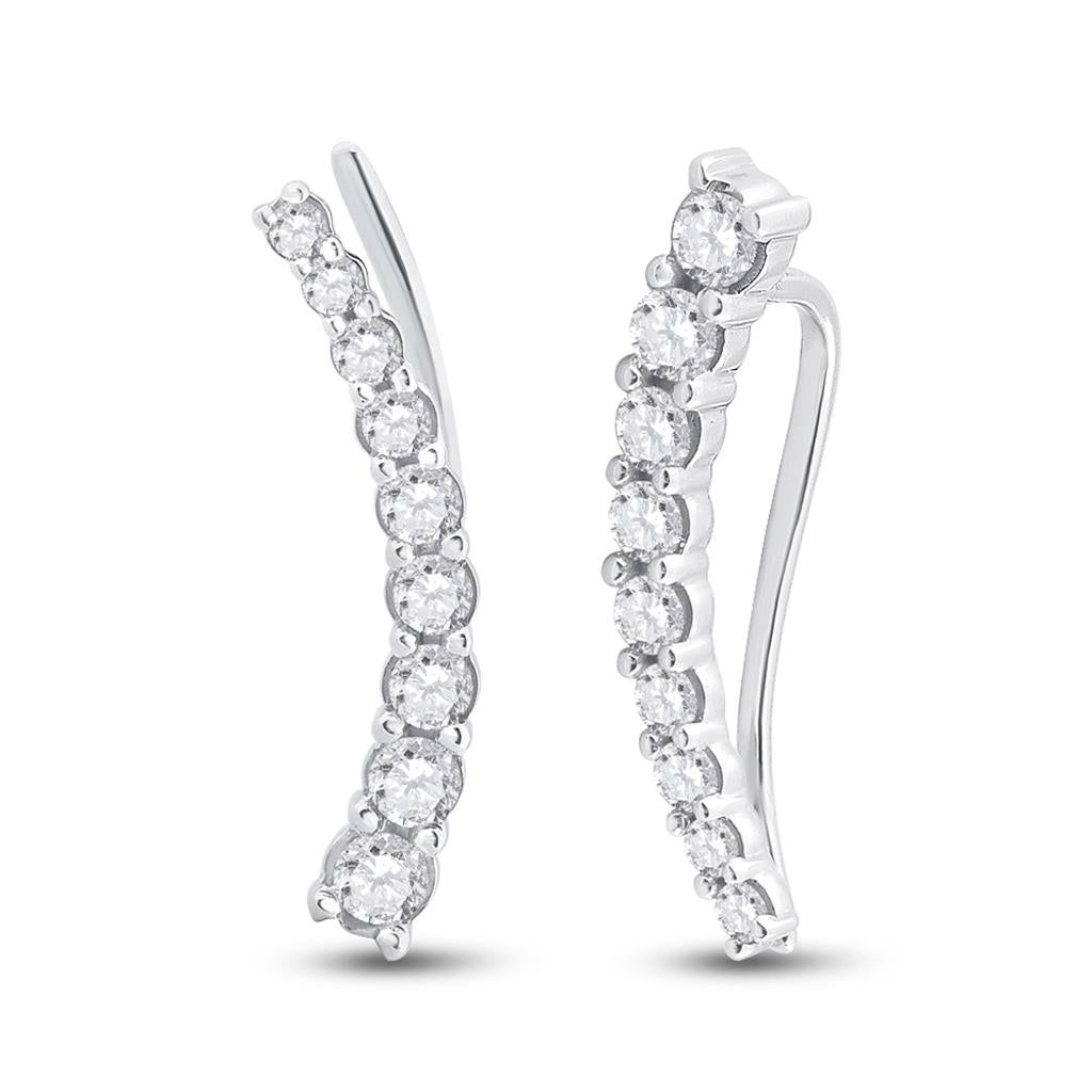 14k White Gold Round Diamond Graduated Climber Earrings 1/2 Cttw