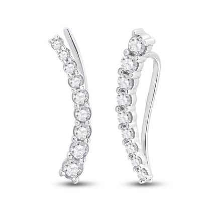 14k White Gold Round Diamond Graduated Climber Earrings 1/2 Cttw