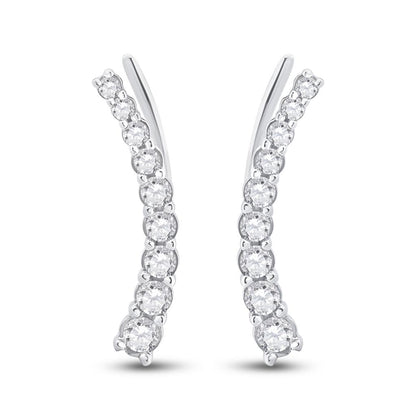 14k White Gold Round Diamond Graduated Climber Earrings 1/2 Cttw