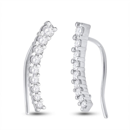 14k White Gold Round Diamond Graduated Climber Earrings 1 Cttw