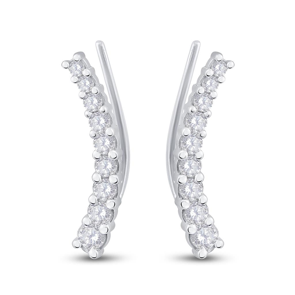 14k White Gold Round Diamond Graduated Climber Earrings 1 Cttw