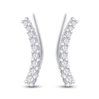 14k White Gold Round Diamond Graduated Climber Earrings 1 Cttw