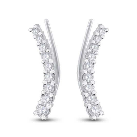 14k White Gold Round Diamond Graduated Climber Earrings 1 Cttw