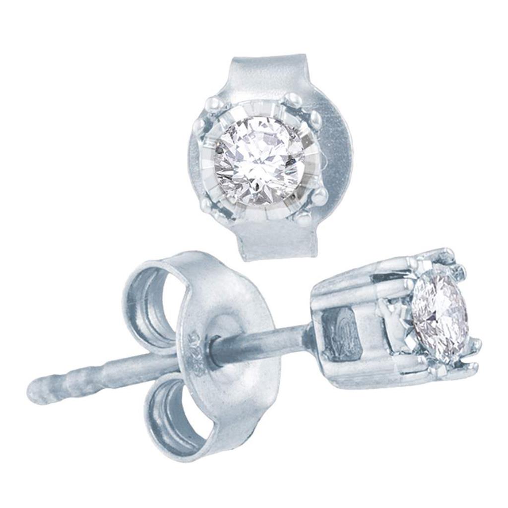 14k White Gold Round Diamond Solitaire Earrings 1/6 Cttw