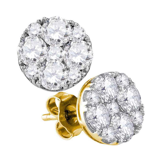 10k Yellow Gold Round Diamond Cluster Earrings 1-7/8 Cttw