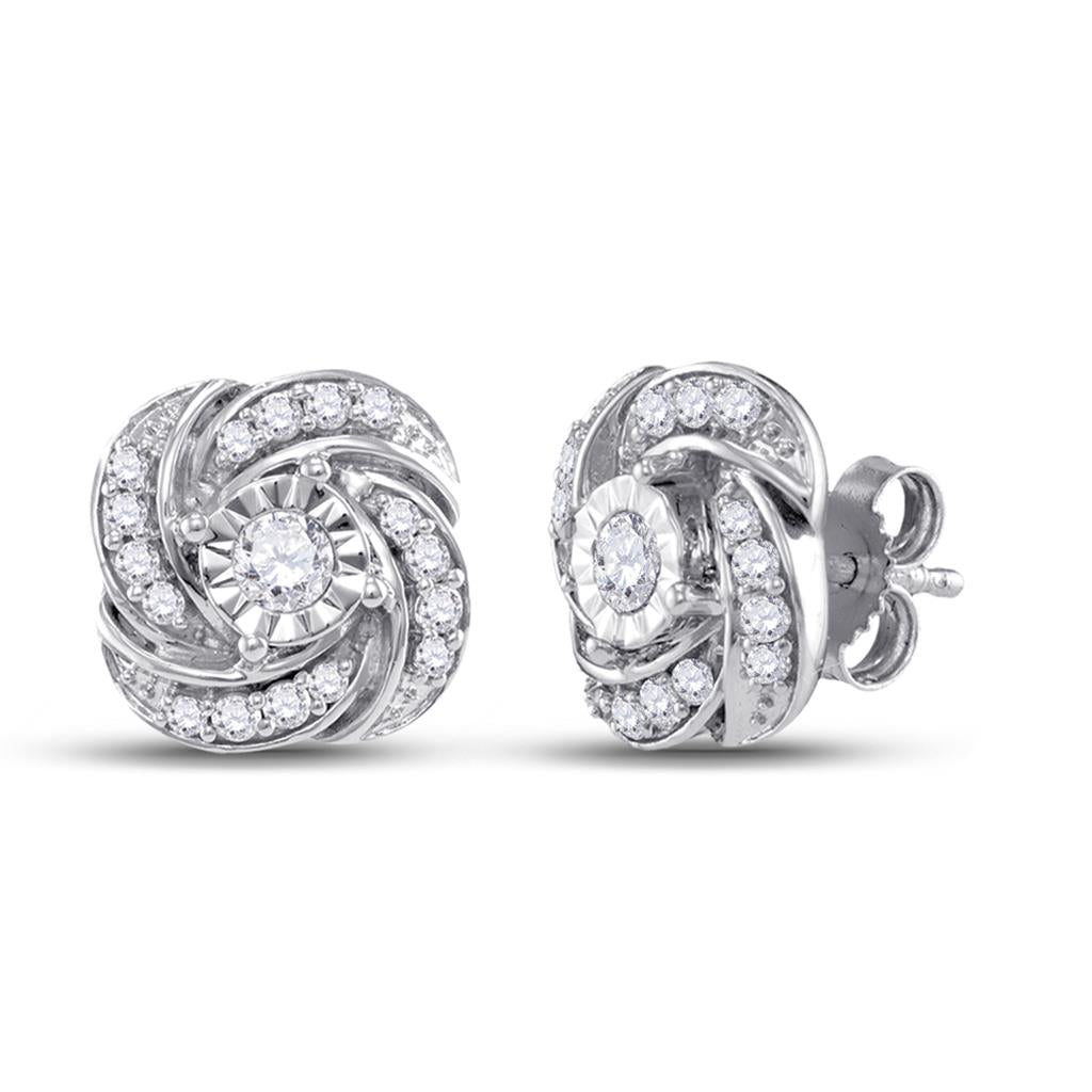 14k White Gold Round Diamond Pinwheel Fashion Earrings 1/3 Cttw