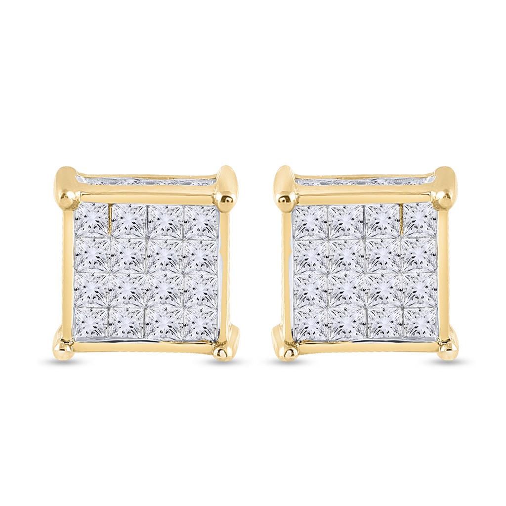 14k Yellow Gold Princess Diamond Square Earrings 3/4 Cttw