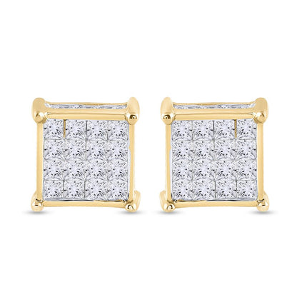 14k Yellow Gold Princess Diamond Square Earrings 3/4 Cttw