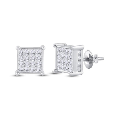 14k White Gold Princess Diamond Cluster Stud Earrings 1 Cttw